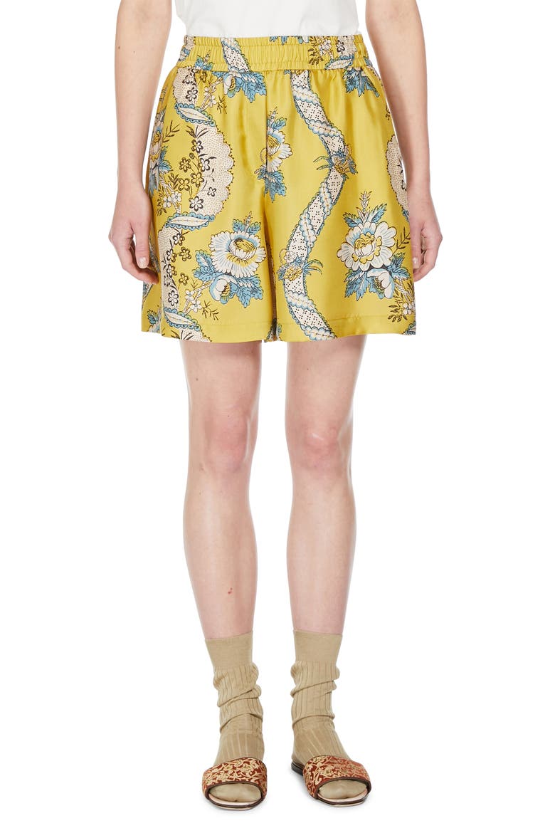 Tracia Floral Silk Shorts, Main, color, YELLOW