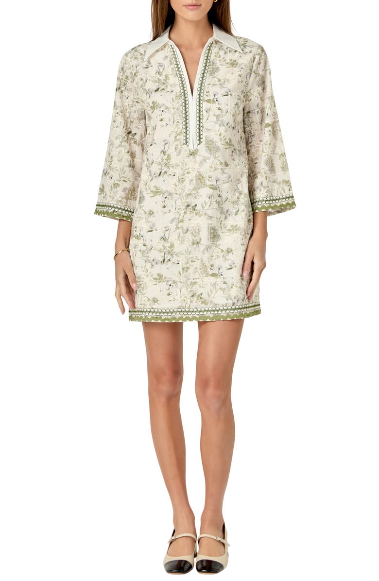 English Factory Floral Embroidered Cotton Minidress, Main, color, Green Multi