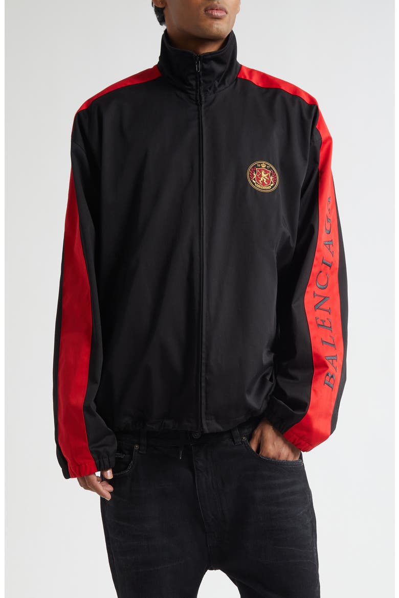 Embroidered Crest Track Jacket, Main, color, 1000 BLACK