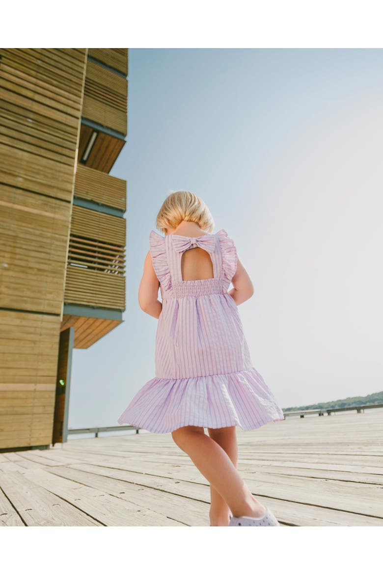 Sleeveless Flutter Ruffles Striped Dress, Alternate, color, Lavender Stripes
