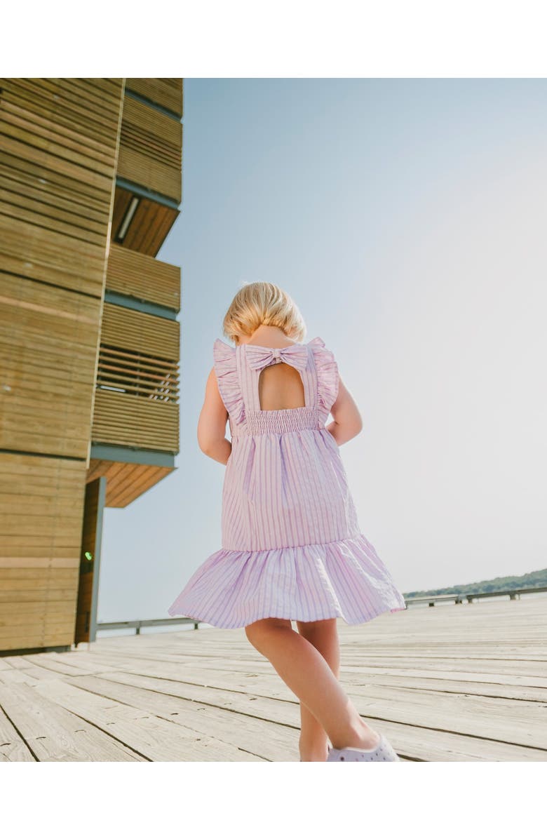 Deux par Deux Sleeveless Flutter Ruffles Striped Dress, Alternate, color, Lavender Stripes