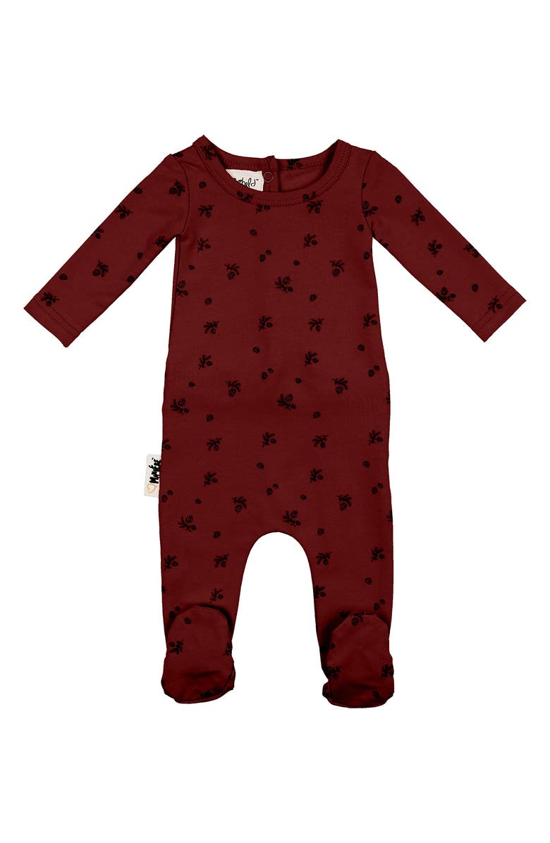 Manière Pine Cone Print Cotton Blend Footie, Main, color, Maroon