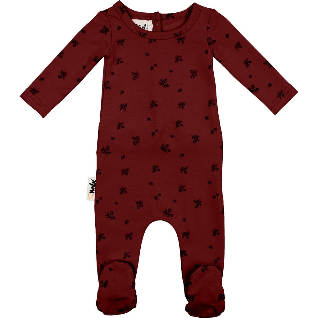 Maniere Pine Cone Print Cotton Blend Footie In Brown