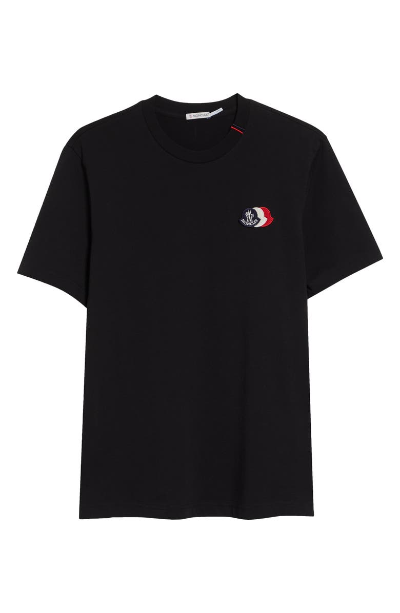 Moncler Tricolor Logo Patch Pima Cotton T-Shirt, Main, color, Black