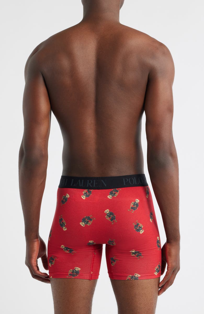 Polo Ralph Lauren Assorted 3-Pack Polo Bear Print Cotton Blend Boxer Briefs Gift Pack, Alternate, color, Andover Heather/Polo Black/Red