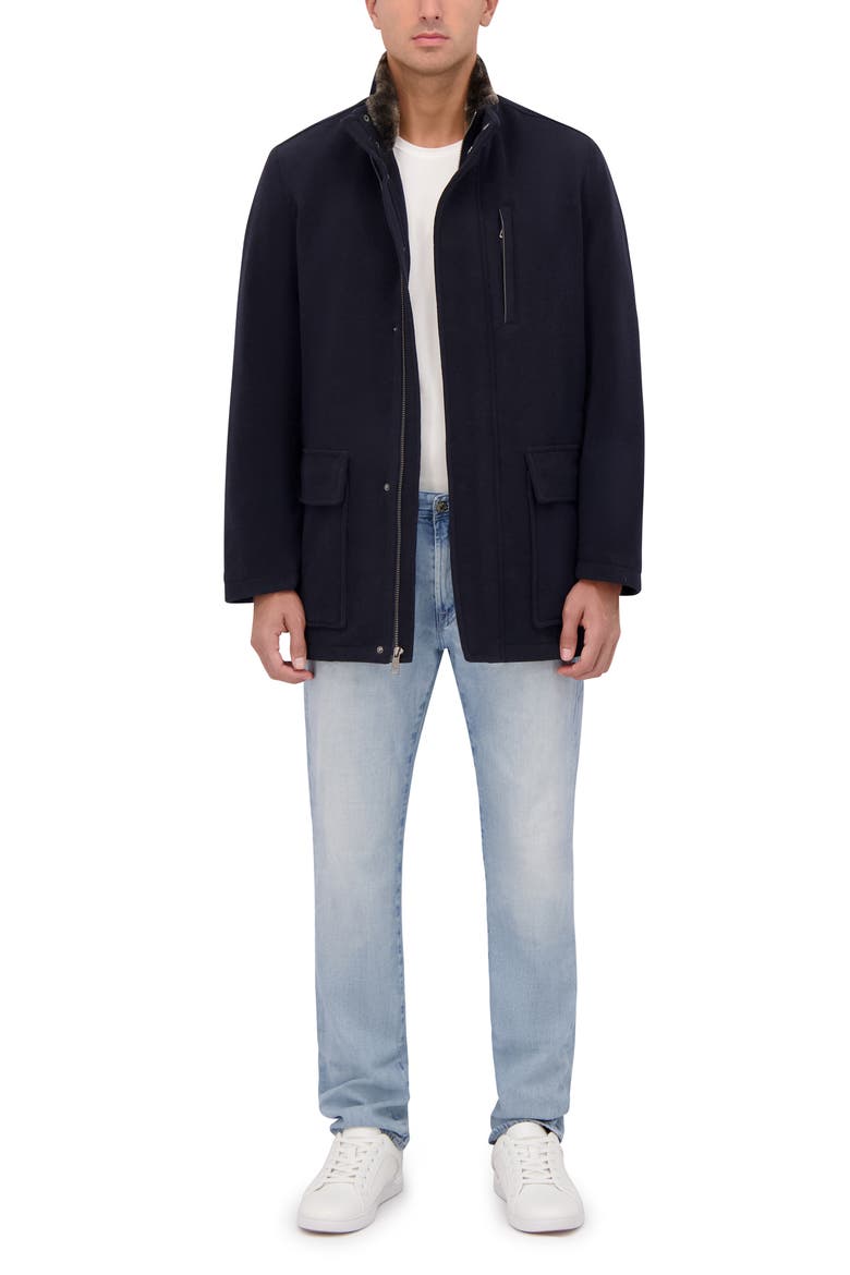 Wool Blend Faux Fur Lined Stand Collar Jacket, Alternate, color, NAVY