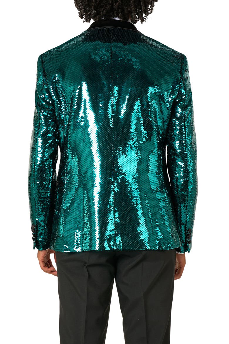 Terrific Teal Sequin Embellished Dinner Jacket, Alternate, color, TURQUOISE