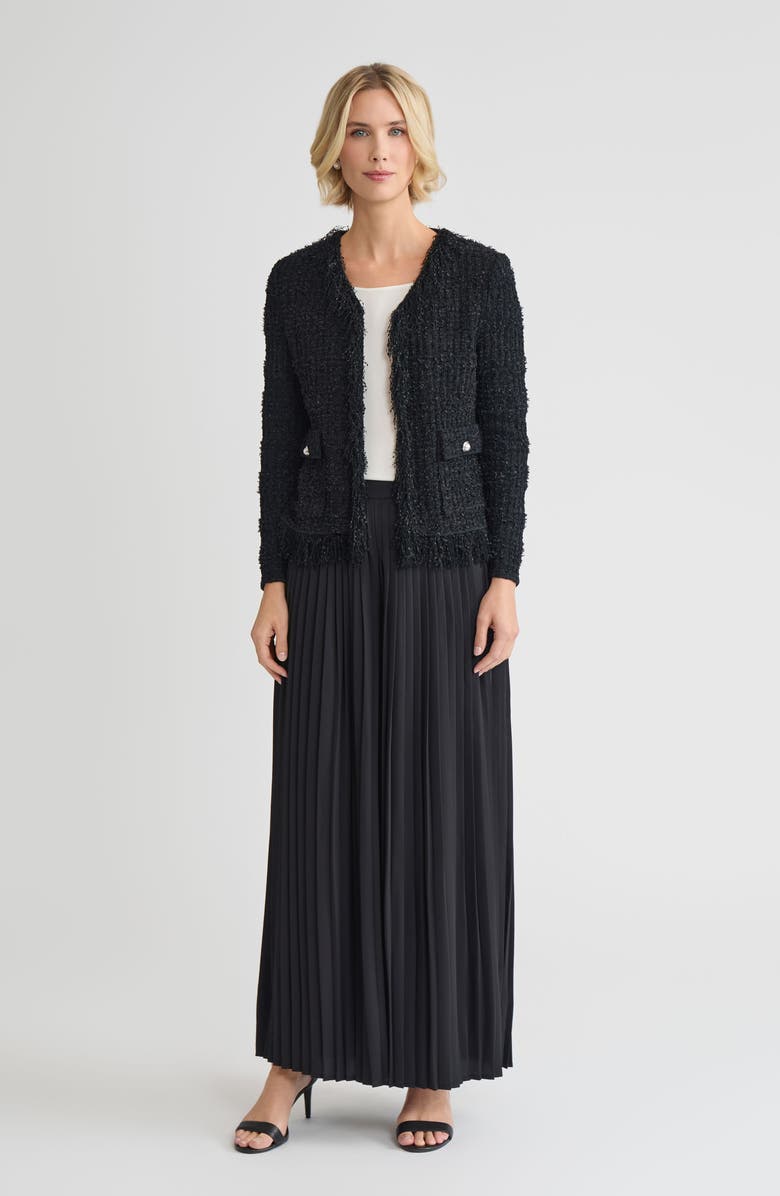 Misook Tailored Eyelash Fringe Trim Knit Jacket, Alternate, color, Black