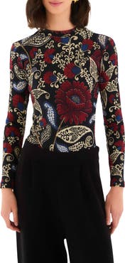 FARM Rio Valentina Floral Paisley Long Sleeve Stretch Cotton Bodysuit
