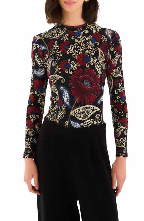FARM Rio Valentina Floral Paisley Long Sleeve Stretch Cotton Bodysuit