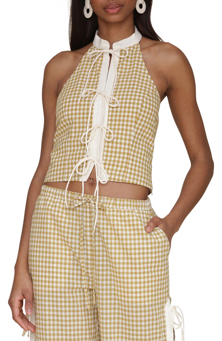 Avec Les Filles Tie Front Gingham Top, Main, color, Olio Gingham