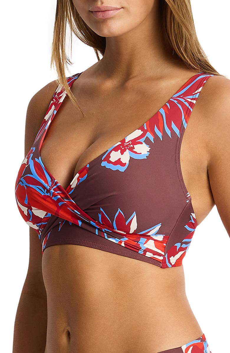 Sea Level Cross Front Multifit Bikini Top, Alternate, color, Chocolate