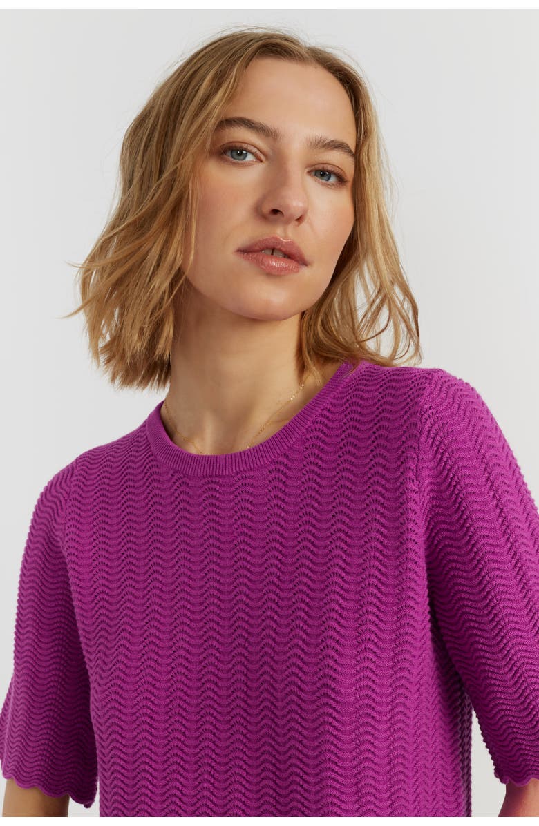 Chinti & Parker Cotton Crochet Tee, Main, color, Magenta