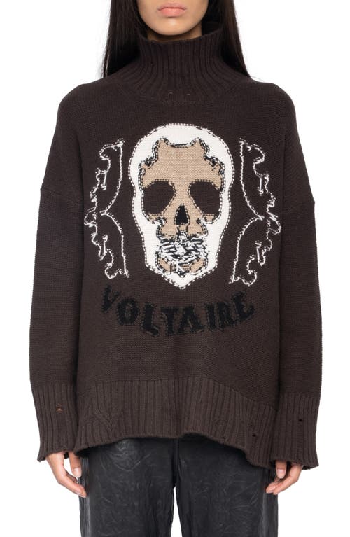 Zadig & Voltaire Bleeza Skull-embellished Turtleneck Sweater In Brown