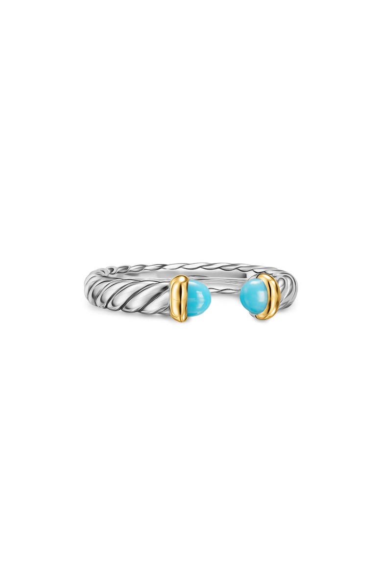 David Yurman Petite Cable Open Ring in Sterling Silver with 14K Yellow Gold, 3.4mm, Alternate, color, Reconstituted Turquoise