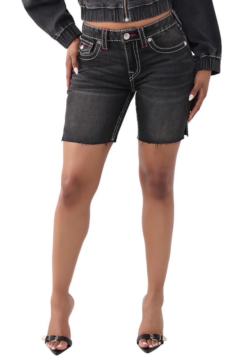 Miya Mid Rise Bermuda Big T Flap Shorts, Main, color, THUNDER BLOOM