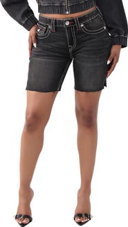 True Religion Miya Mid Rise Bermuda Big T Flap Shorts