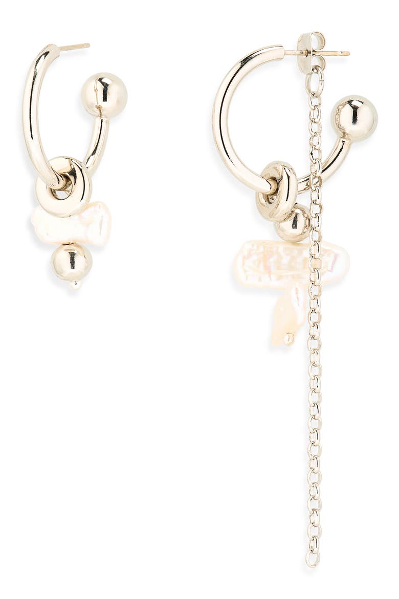 Sunny Mismatched Hoop Drop Earrings, Main, color, PALLADIUM