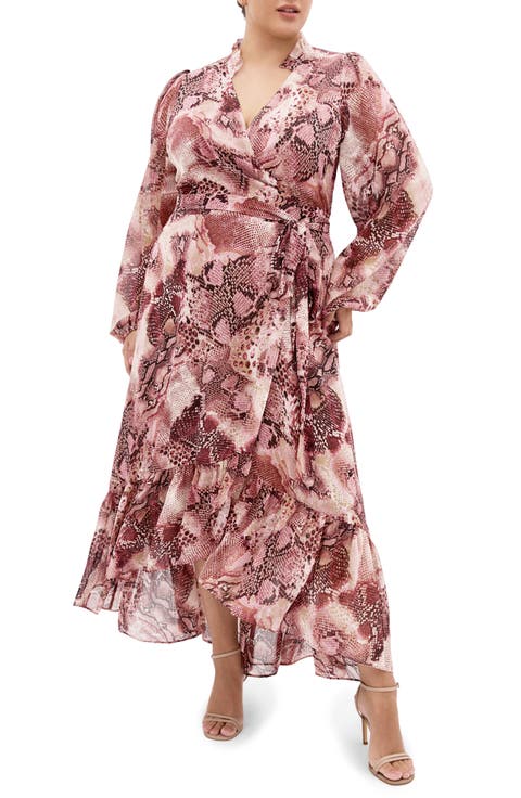 Instinct Snakeskin Print Long Sleeve Wrap Dress