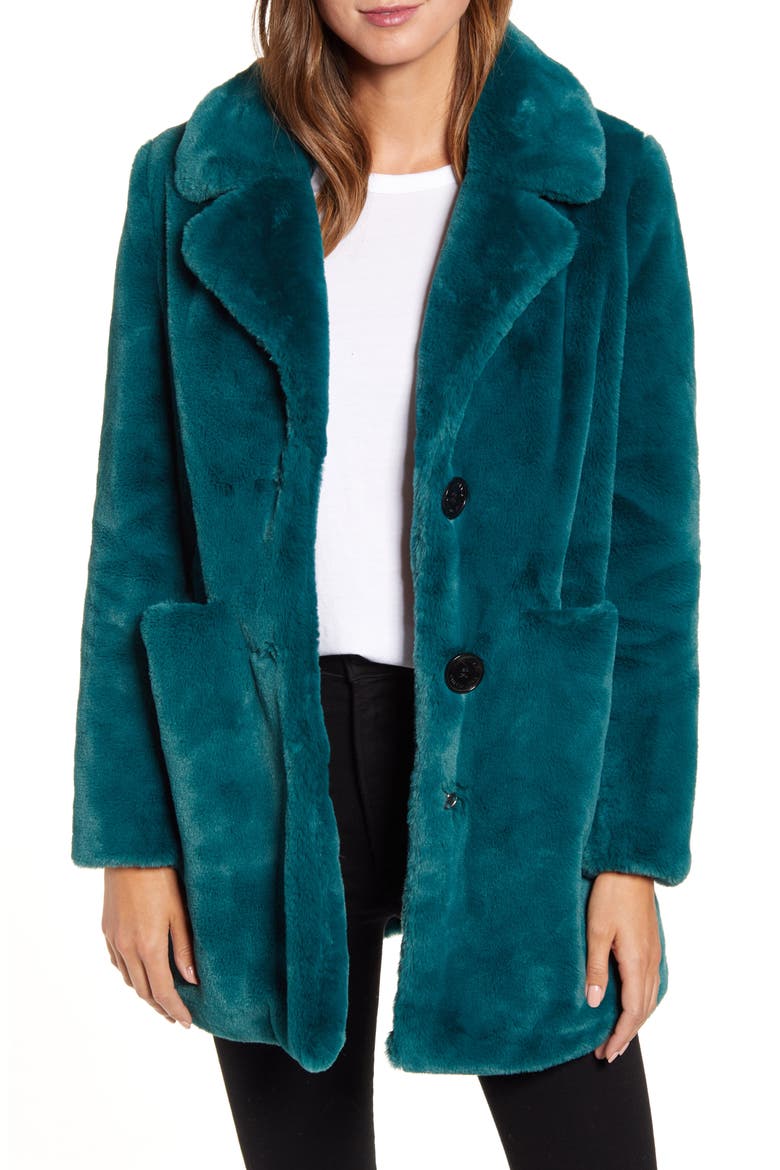 Faux Fur Jacket, Main, color, DEEP GREEN