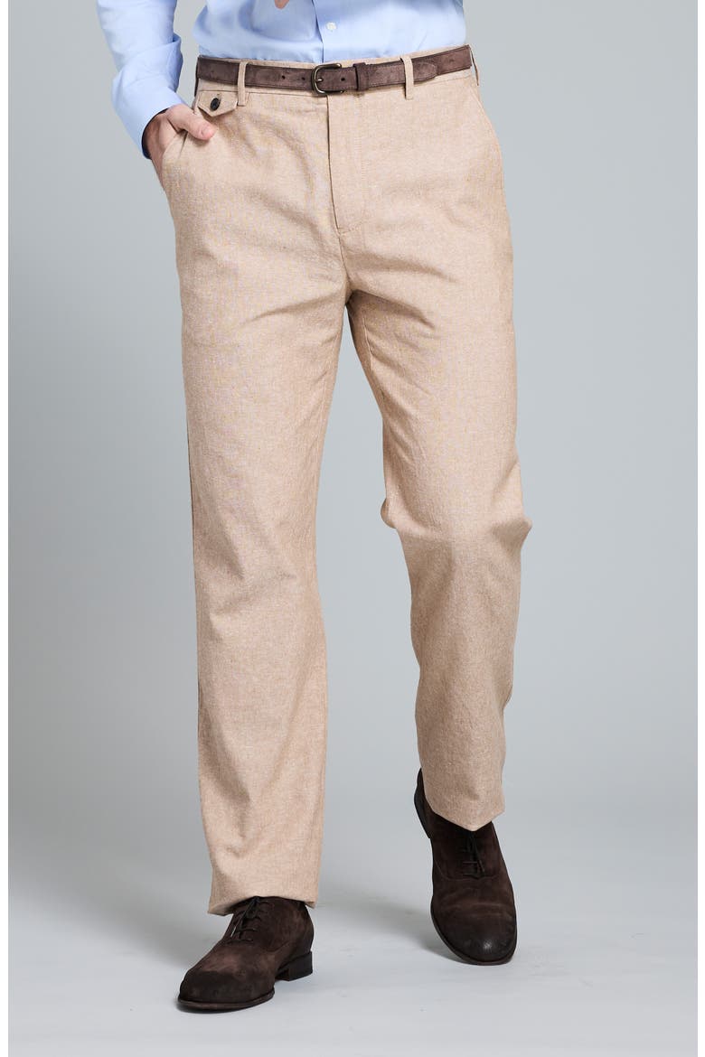 Flat Front Linen & Cotton Pants, Main, color, BRITISH KHAKI
