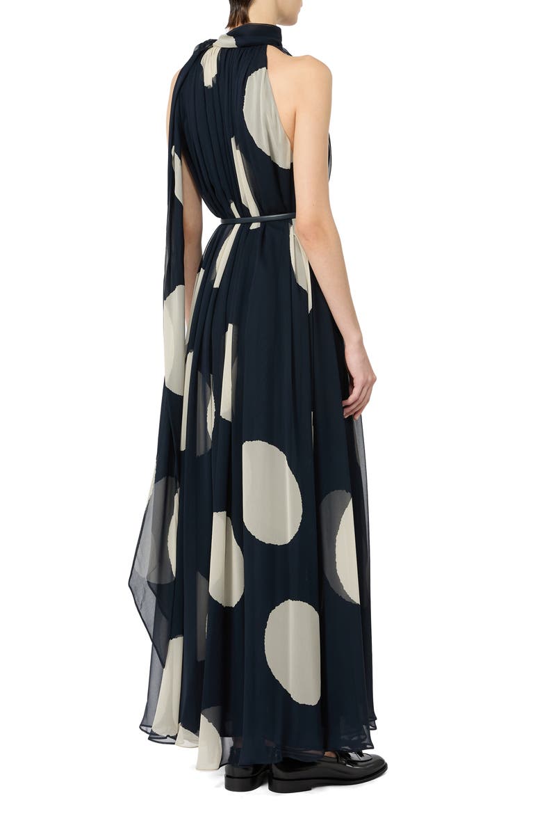 Agente Polka Dot Long Silk Georgette Dress, Alternate, color, MIDNIGHT BLUE