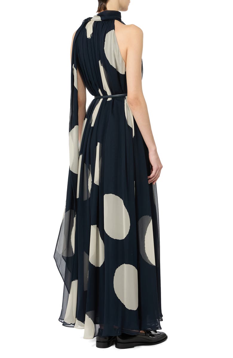 Max Mara Agente Polka Dot Long Silk Georgette Dress, Alternate, color, Midnight Blue