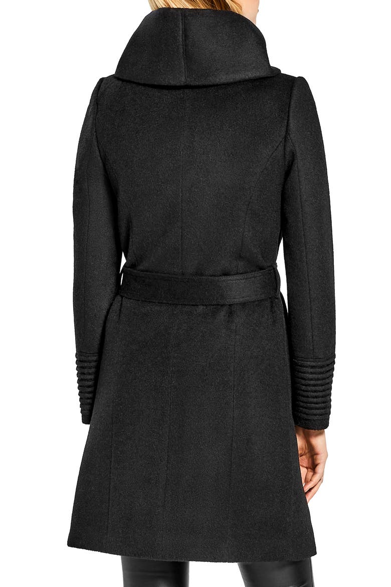 Hooded Alpaca & Wool Wrap Coat, Alternate, color, BLACK