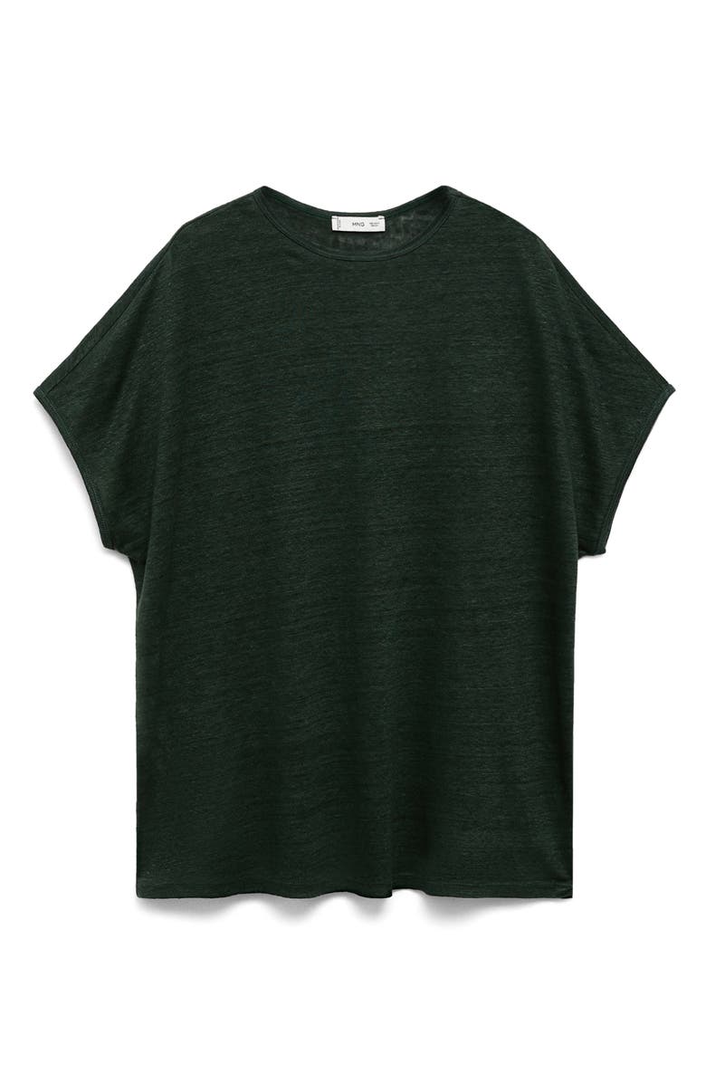 MANGO Dolman Short Sleeve Linen Slub Jersey Top, Alternate, color, Green