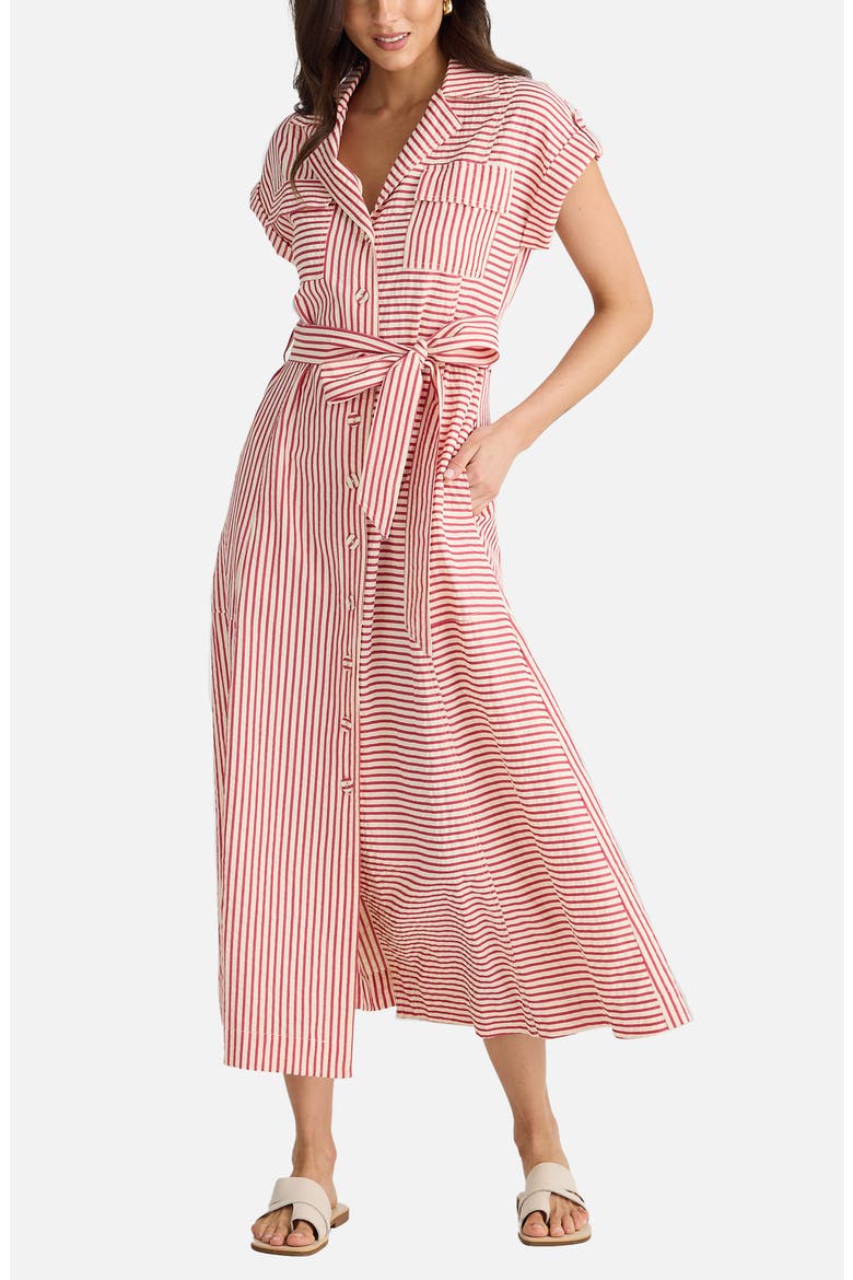 Portia Directional Stripe Maxi Shirtdress, Alternate, color, WHITE W RED STRIPE