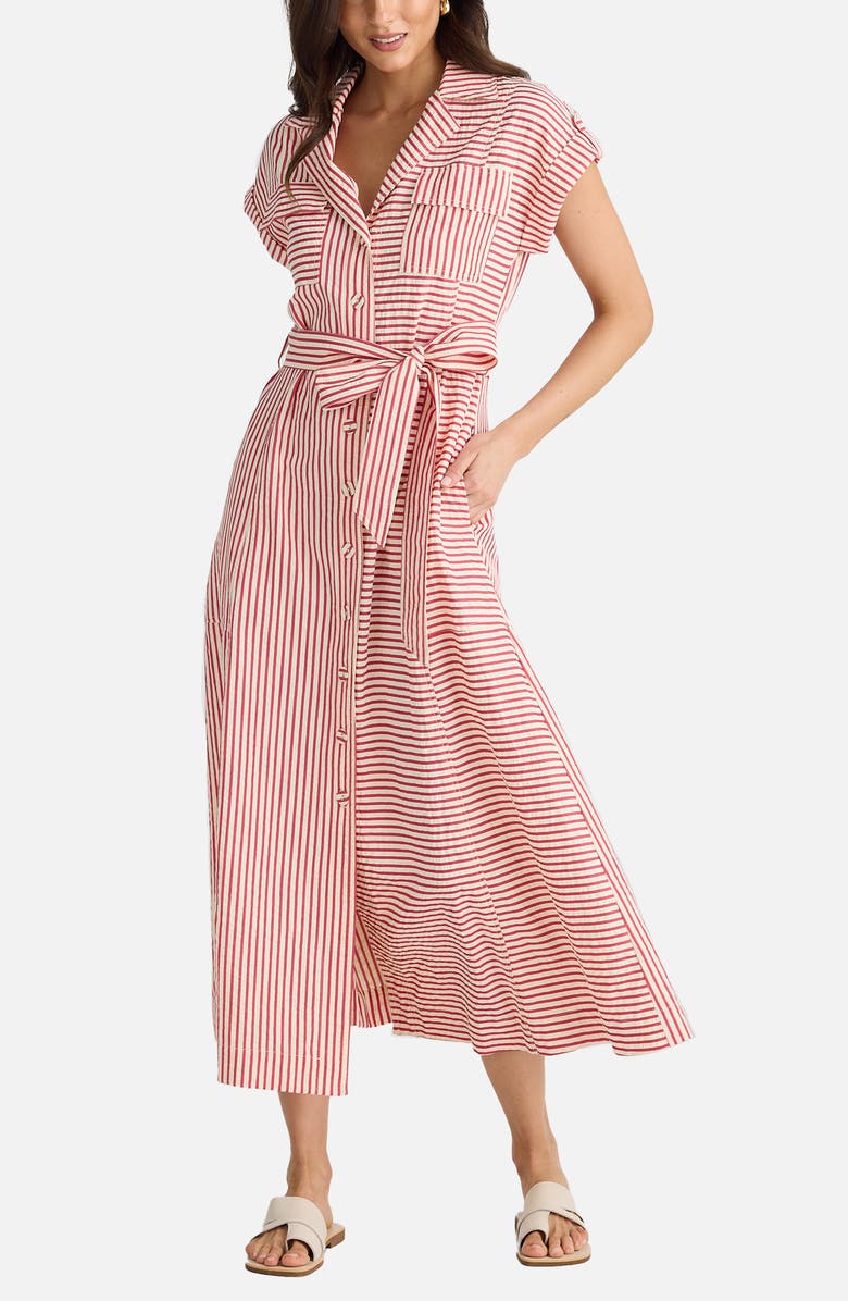 Brave+True Portia Directional Stripe Maxi Shirtdress, Alternate, color, White / Red Stripe