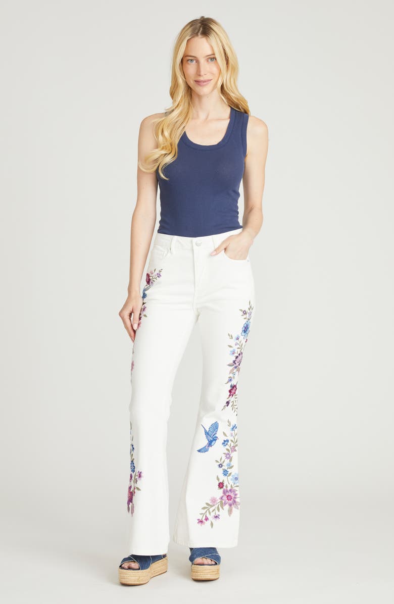 Driftwood Farrah Embroidered Flare Leg Jeans, Alternate, color, White