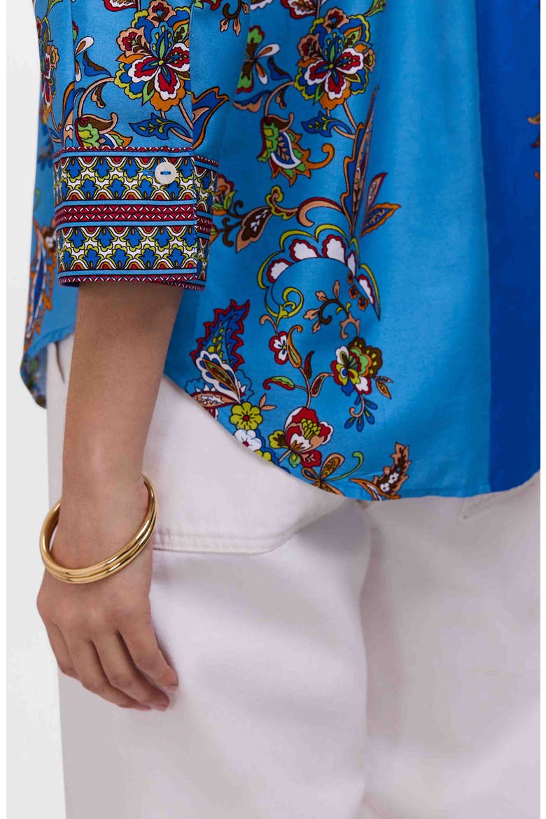 Margaret Floral Three-Quarter Sleeve Cotton Button-Up Shirt, Alternate, color, BLUE MULTI