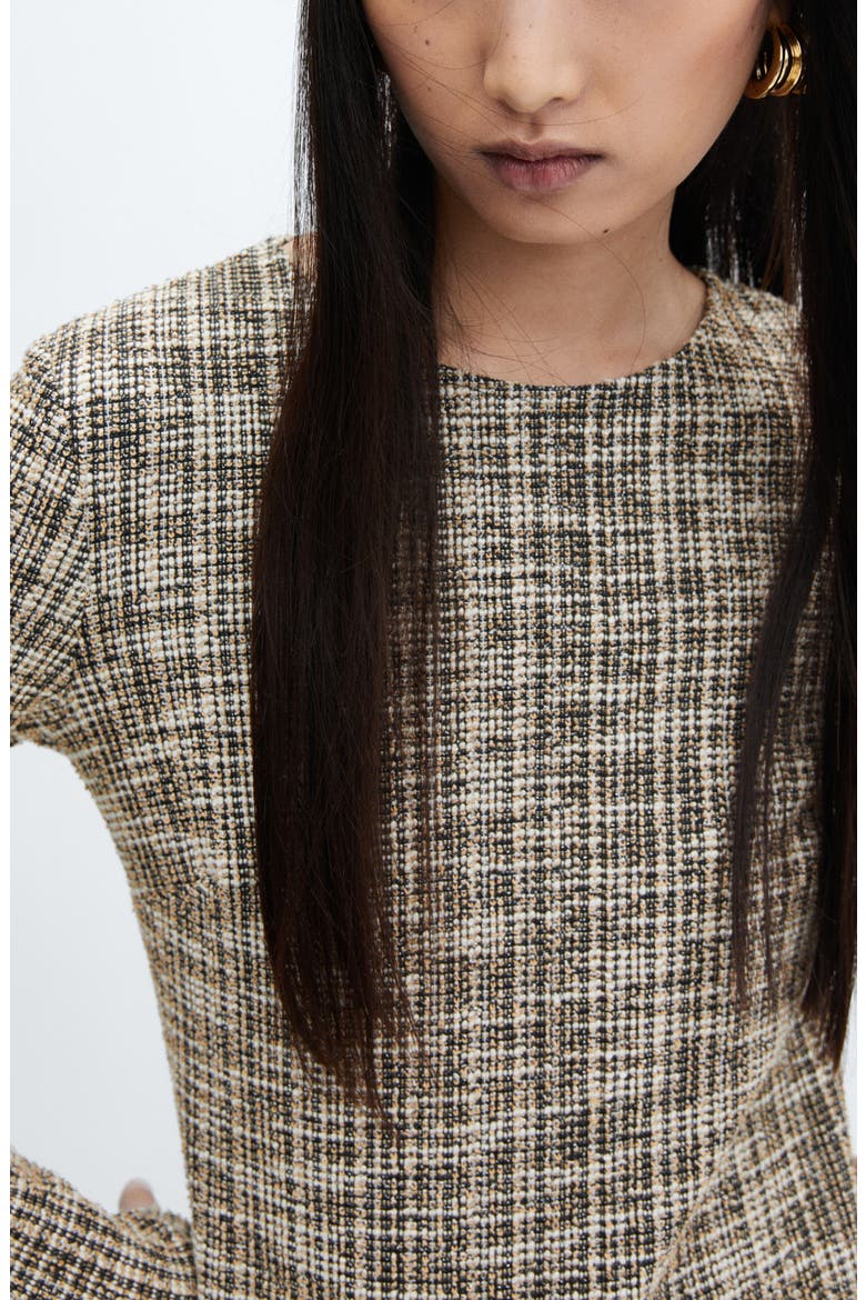 Long Sleeve Tweed Minidress, Alternate, color, BEIGE