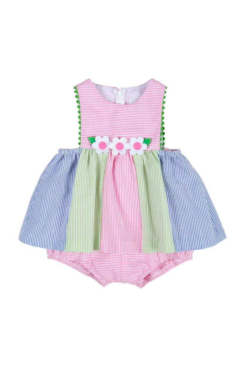 Florence Eiseman Seersucker Romper With Flowers, Main, color, Multicolor