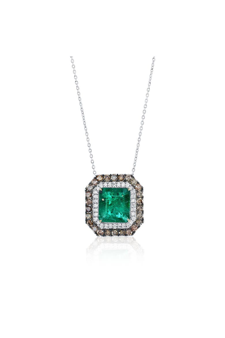 14K Gold 3.44ct Emerald & 0.84cttw Diamond Pendant Necklace, Main, color, Green