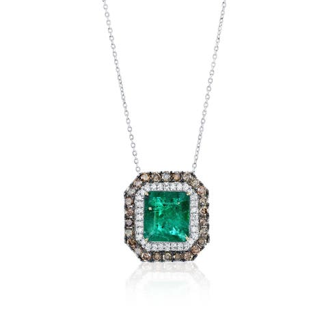 14K Gold 3.44ct Emerald & 0.84cttw Diamond Pendant Necklace