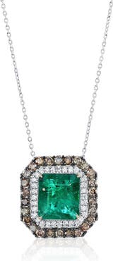 SOUZANA by Suzy Levian 14K Gold 3.44ct Emerald & 0.84cttw Diamond Pendant Necklace