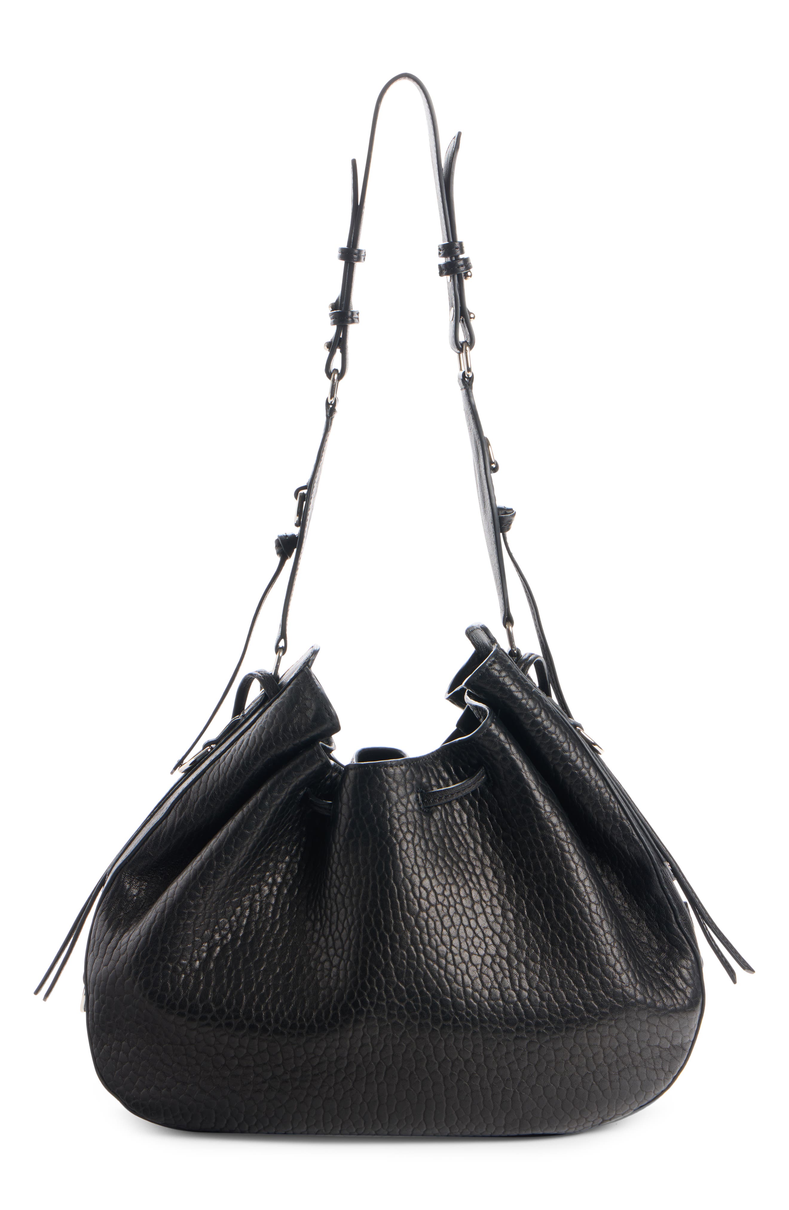 Isabel Marant Bolton Bubble Pebbled Lambskin Leather Hobo Bag, Alternate, color, Black/ Silver