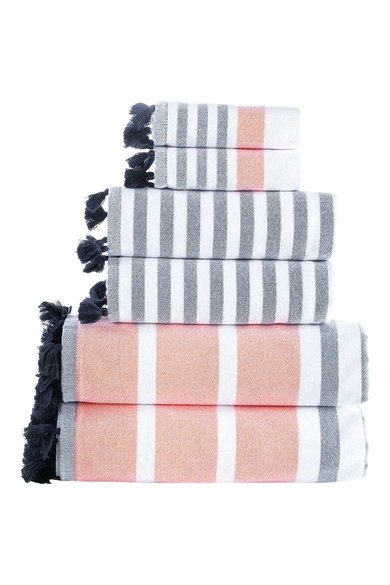 Stripe Turkish Cotton 6-Piece Towel Set, Main, color, ORANGE