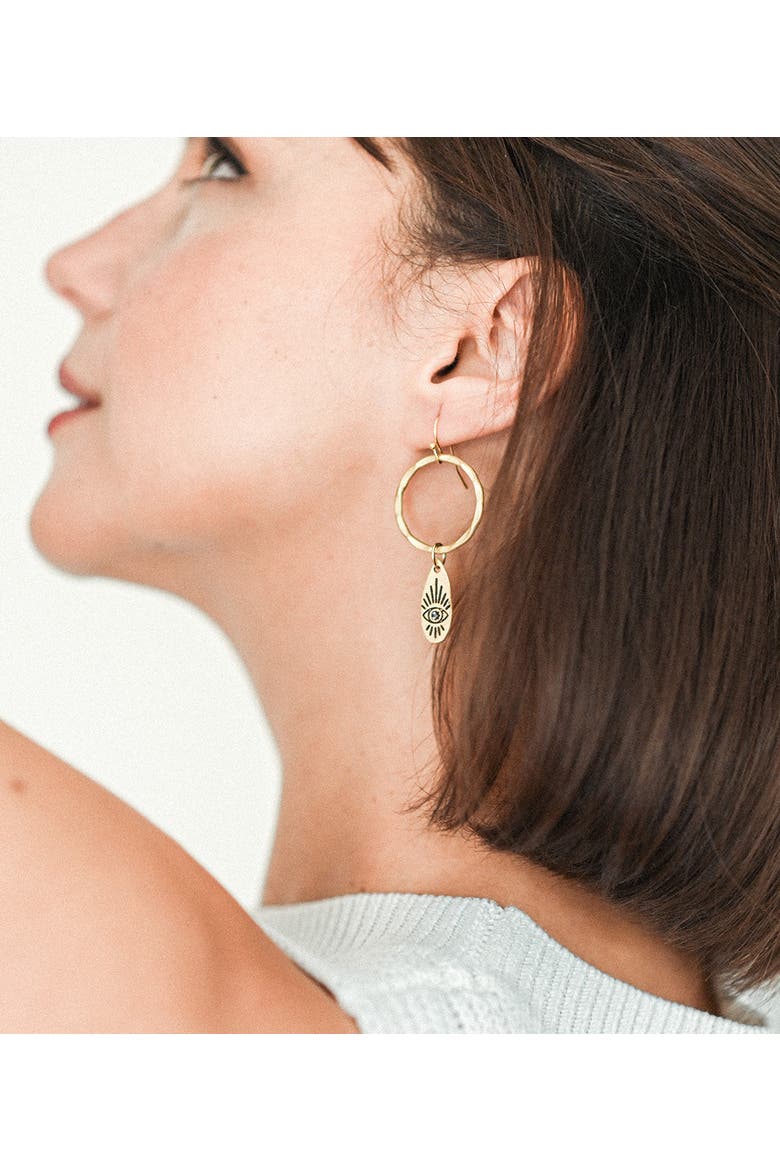 Ruchi Evil Eye Charm Hoop Earrings, Alternate, color, Gold