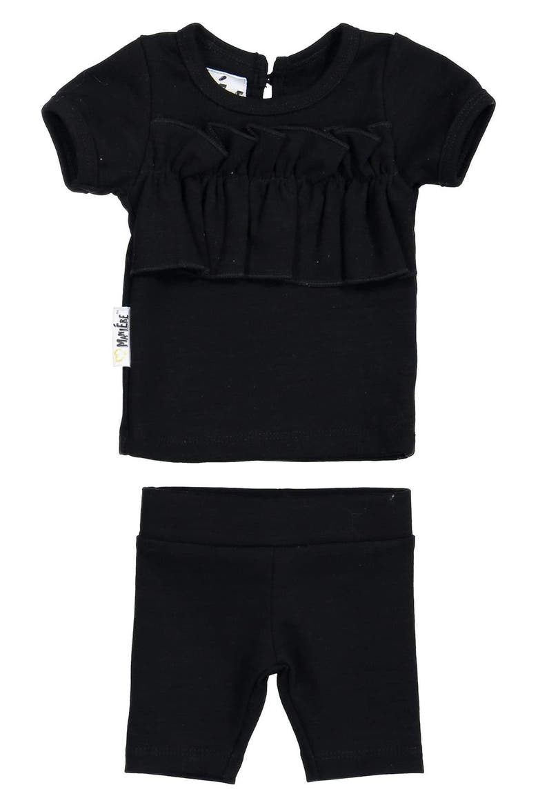 Kids' Ruffle Top & Bike Shorts Set, Main, color, BLACK