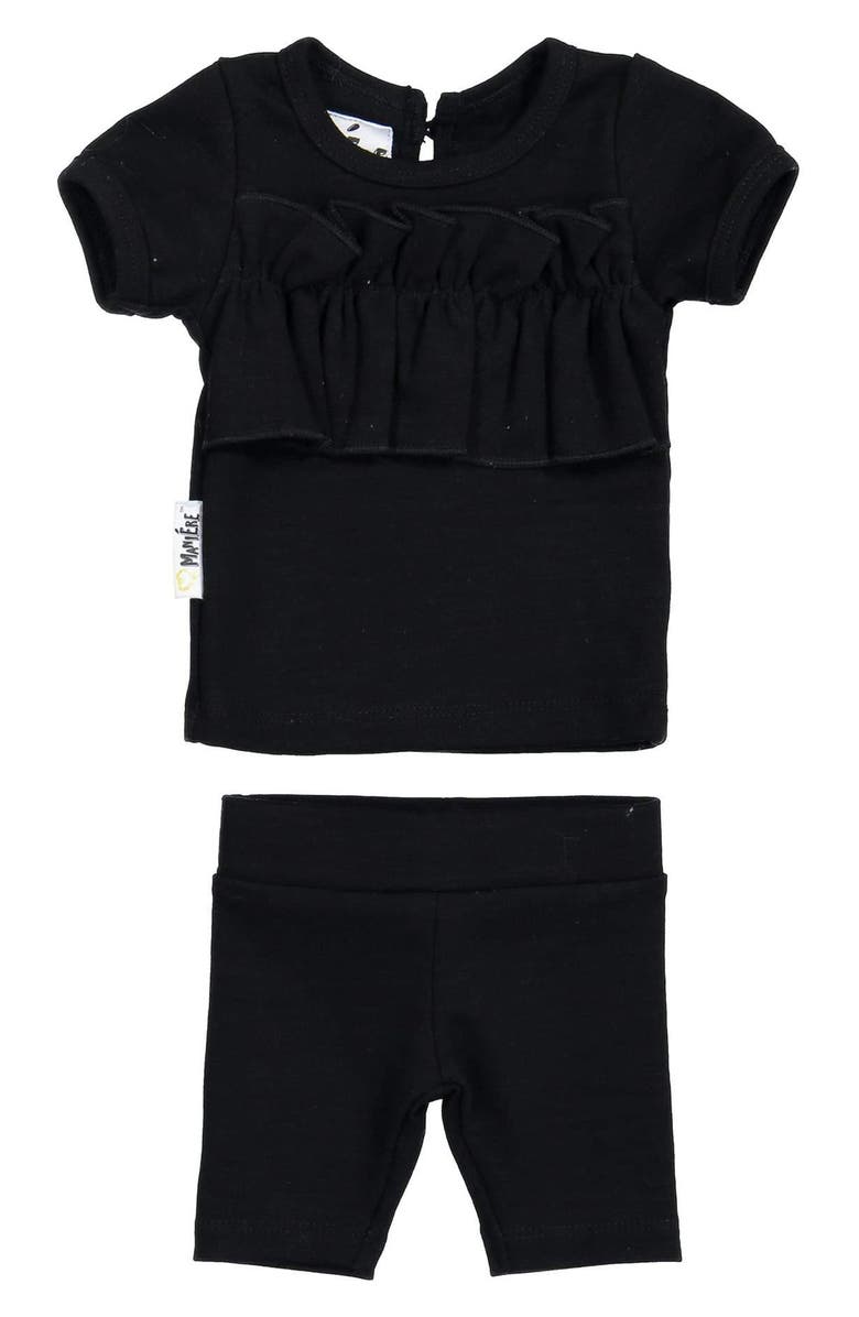 Manière Kids' Ruffle Top & Bike Shorts Set, Main, color, Black
