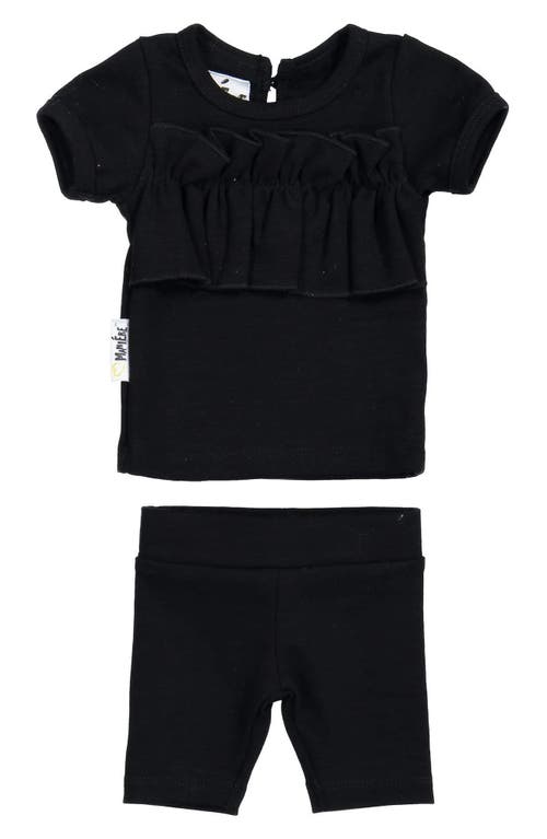 Maniere Manière Kids' Ruffle Top & Bike Shorts Set In Black