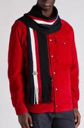 Moncler Logo Patch Stripe Virgin Wool Fringe Scarf