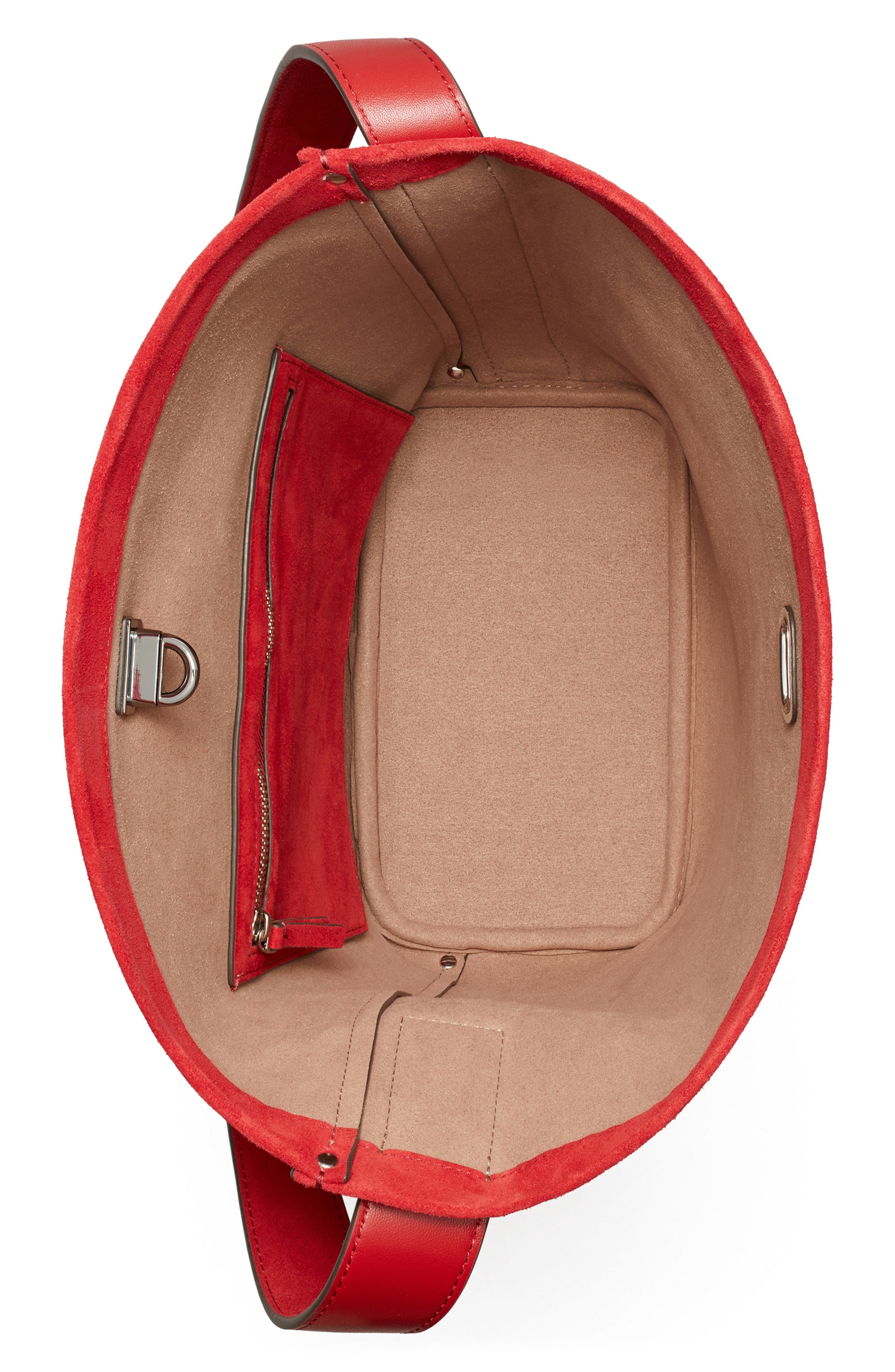 Tory Burch Slim Suede Bucket Bag, Alternate, color, Red