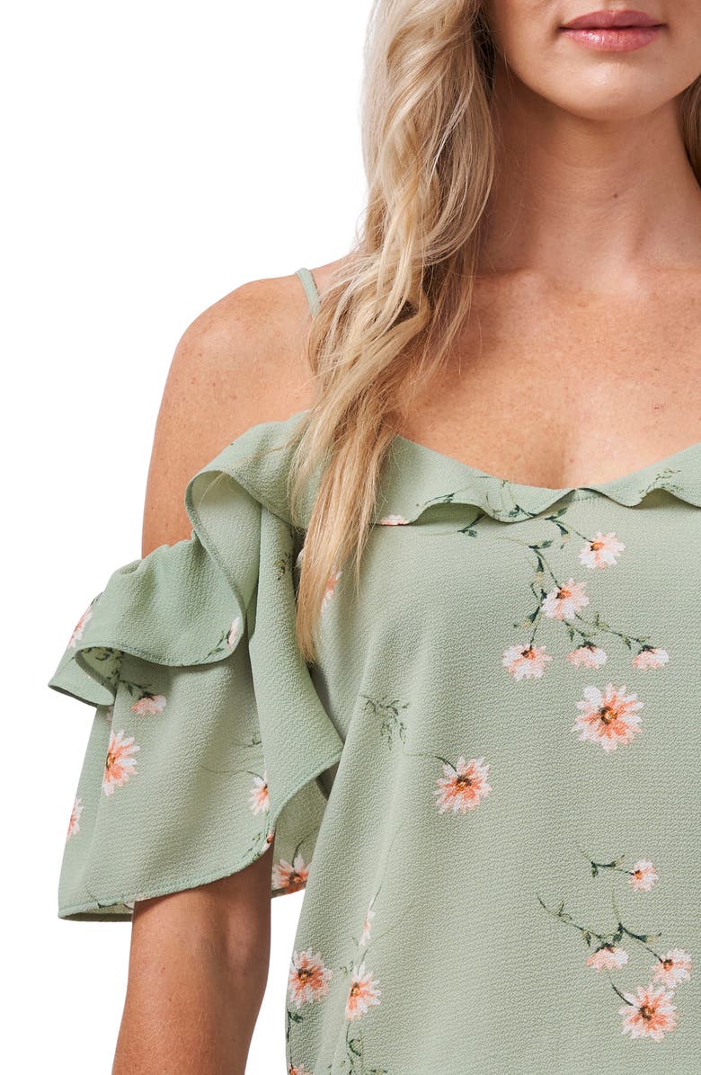CeCe Romantic Daisies Cold Shoulder Blouse, Alternate, color,