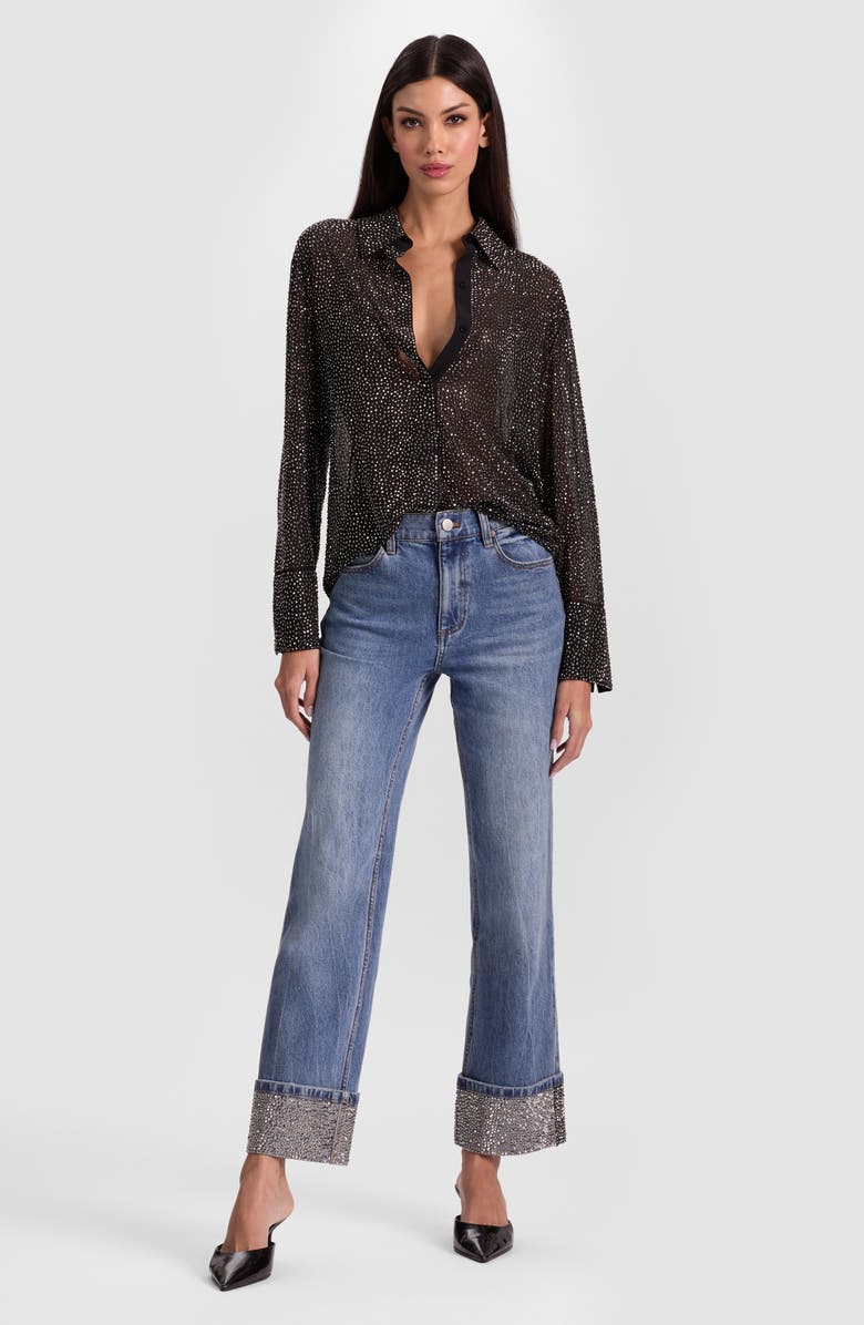 Alice + Olivia Chic Embellished Cuffed Ankle Jeans, Alternate, color, Brooklyn Blue
