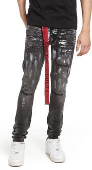 Cult of Individuality Men's Punk Belted Stretch Super Skinny Jeans