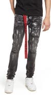Cult of Individuality Men's Punk Belted Stretch Super Skinny Jeans